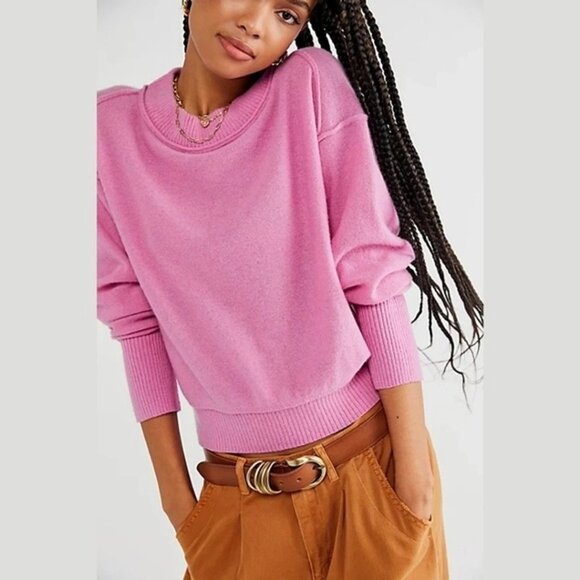 Free People Kora Cashmere Crew Sweater Pink XS - Picture 1 of 5
